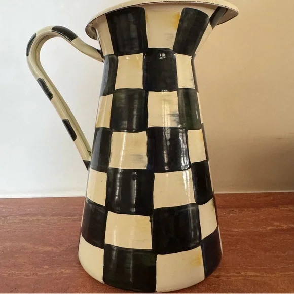 MacKenzie-Childs Courtly Check Enamel Pitcher Vase Farmhouse Decor - Picture 5 of 6